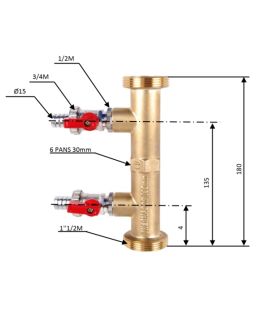 Manchette de Rinçage entraxe 180 mm avec 2 Vannes + Tétine