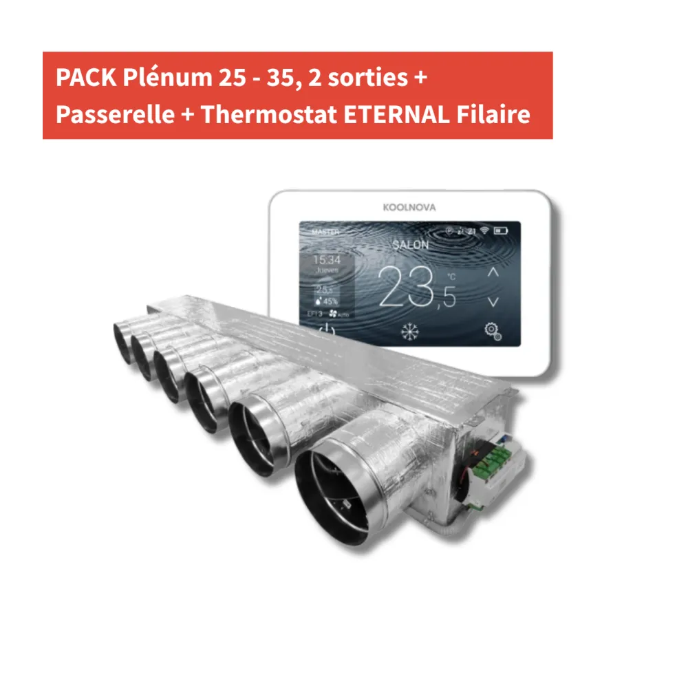 PACK Plénum 25 - 35, 2 sorties + Passerelle + Thermostat ETERNAL Filaire