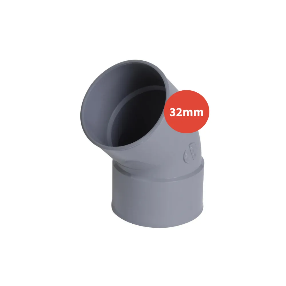 Coude à 45° PVC F-F Ø32mm gris