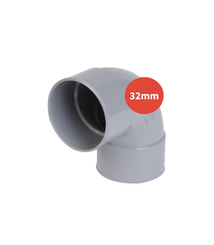 Coude à 90° PVC F-F Ø32mm gris