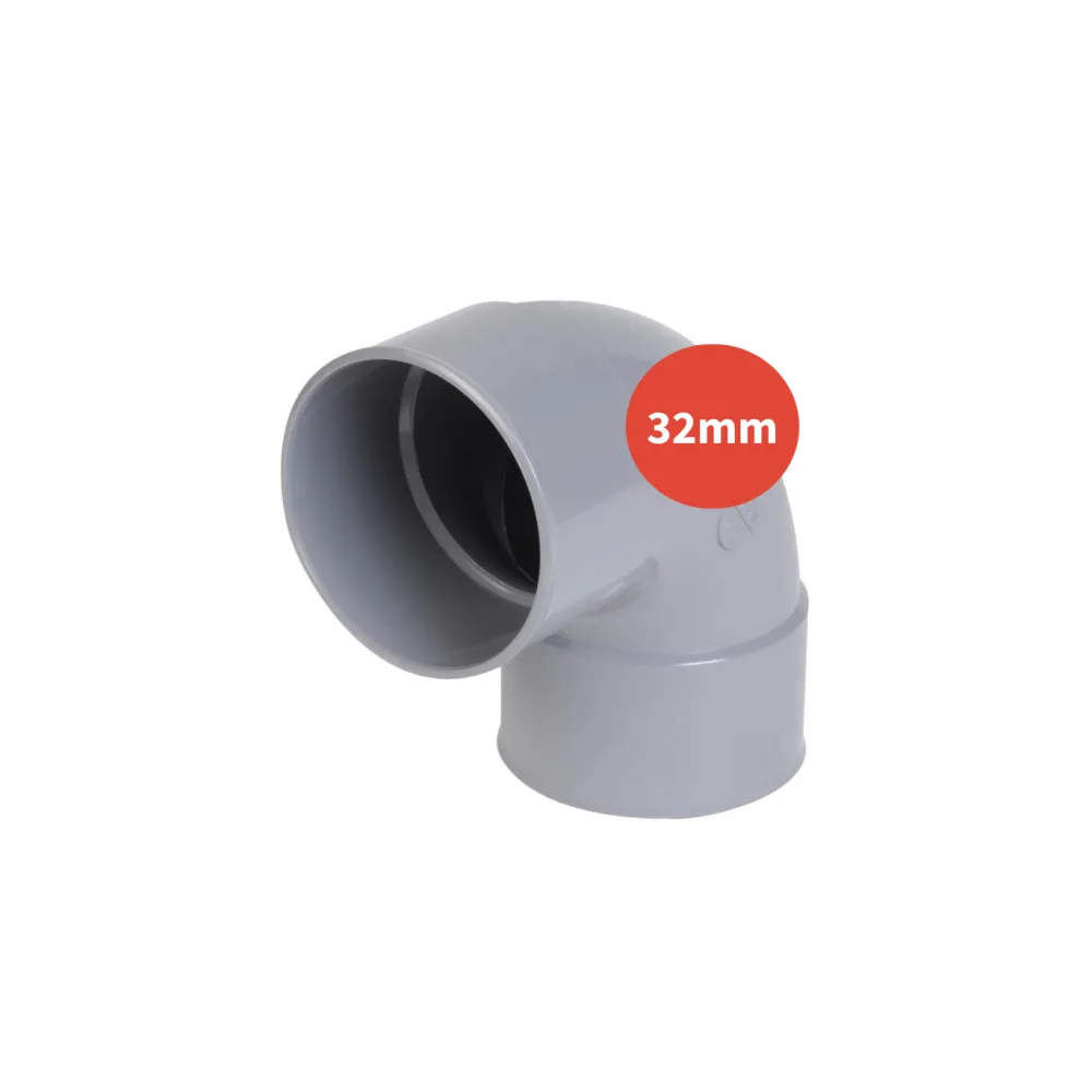 Coude à 90° PVC F-F Ø32mm gris