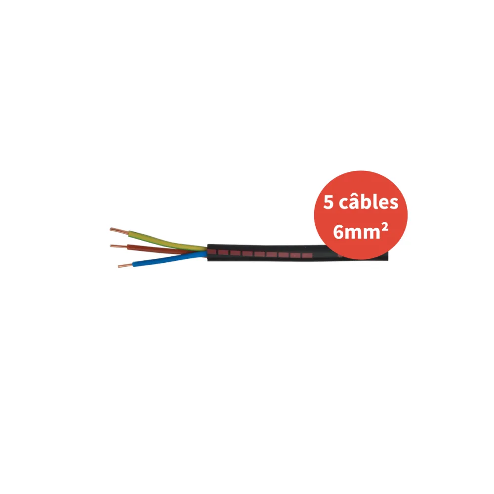 Câble électrique RO2V 50m - 5 câbles - 6mm²