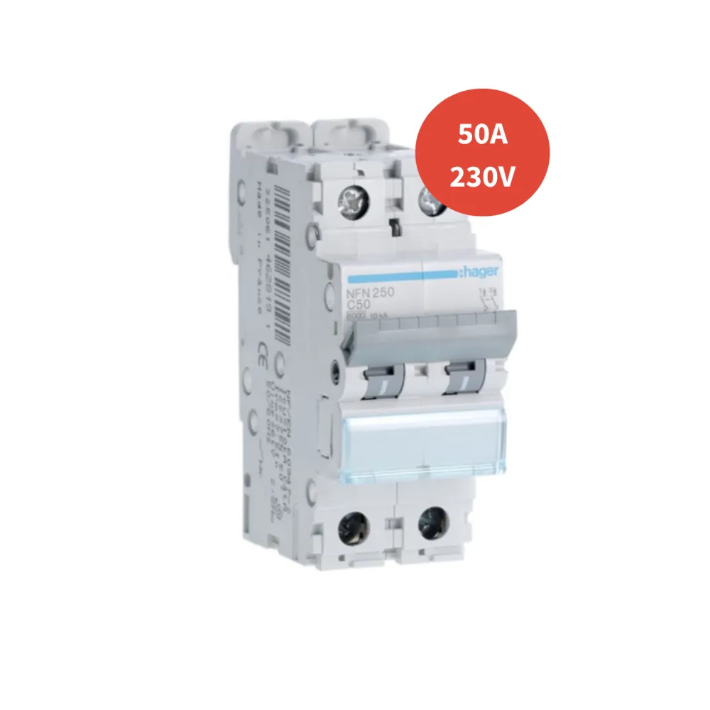 Disjoncteur Hager bi courbé - 50A