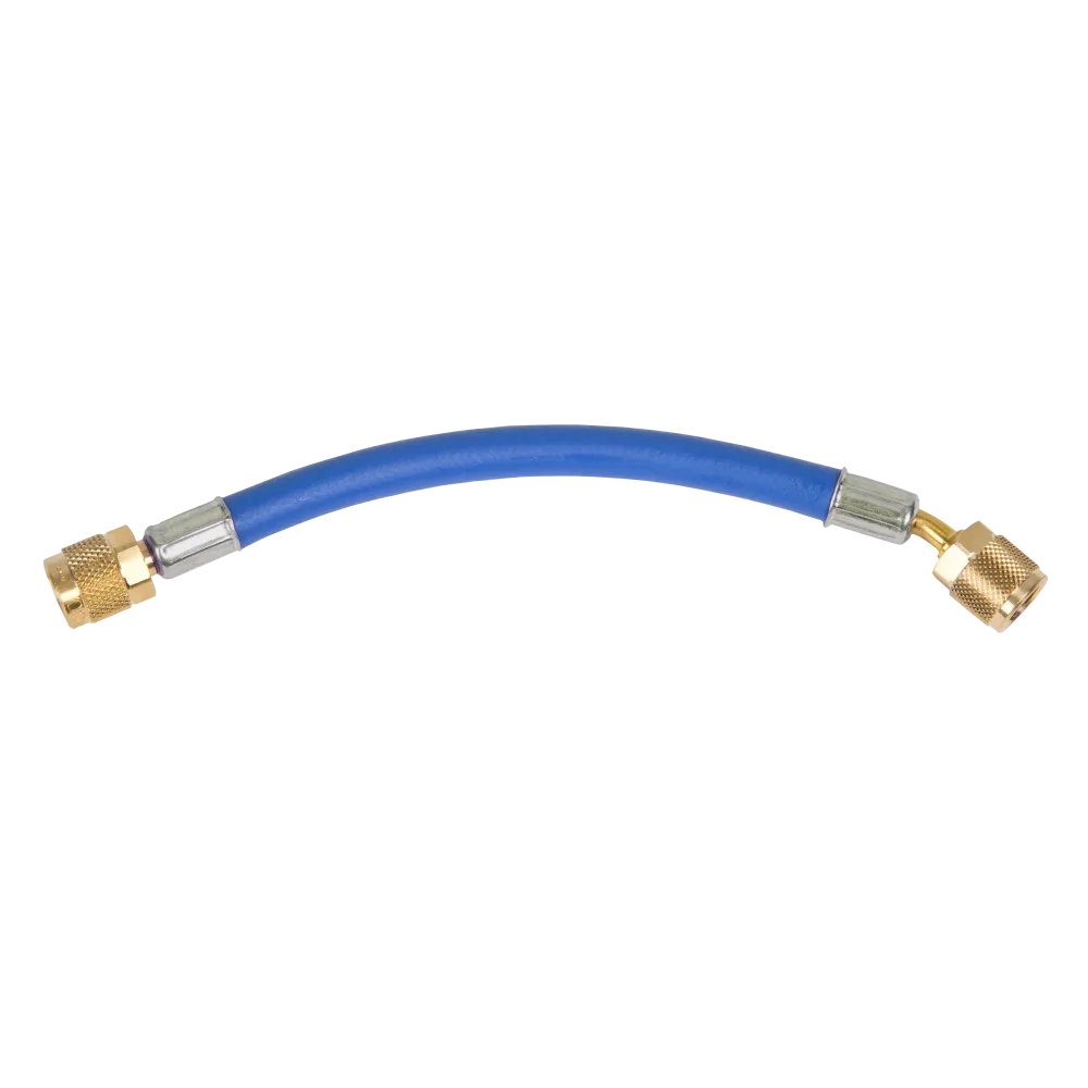 Tuyaux de charge, bleu, 1/4" SAE droit , 1x coudé 1/4" SAE avec pouissoir